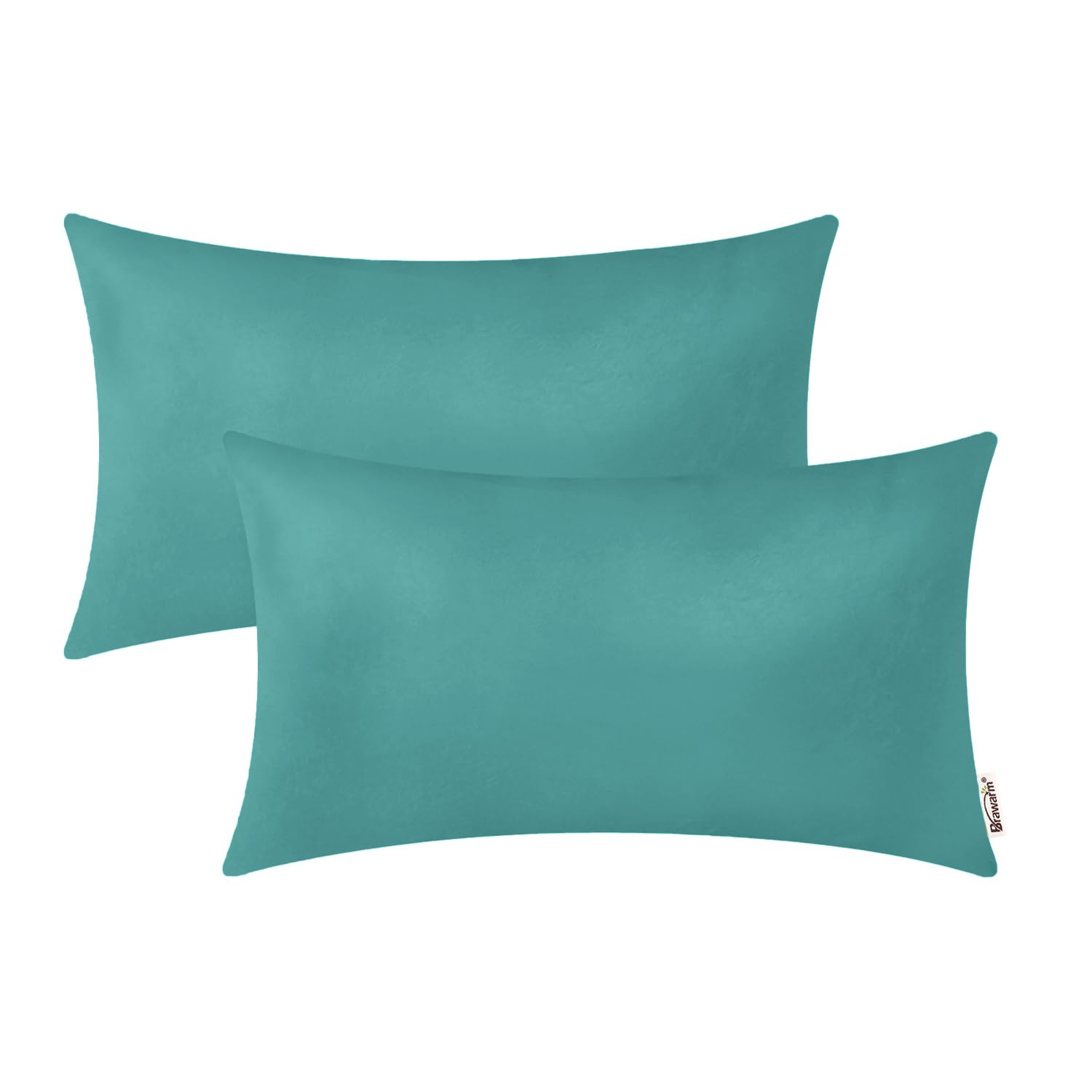 Brawarm Faux Leather Throw Pillow Covers 12 X 20 Inches - Teal Leather Lumbar Pilow Covers Pack Of 2, Solid Dyed Leather Pillowc